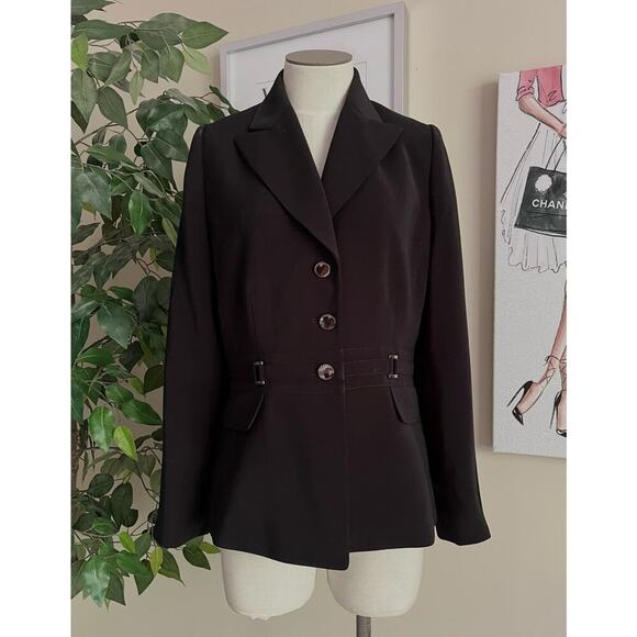 Tahari ASL Professional Logo Button Buckle Black Career Suit Jacket Size Petite - Picture 1 of 10